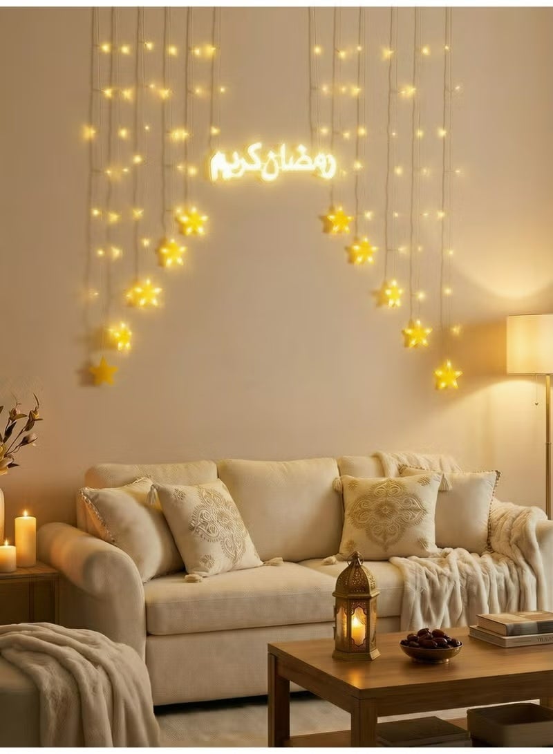 Ramadan Decorations, Ramadan Kareem Lights, Curtain String Lights, Islamic Decor, Crescent Moon and Star Lights, Festive Home Decor, LED Holiday Lights, Ramadan Mubarak. 3 Meter